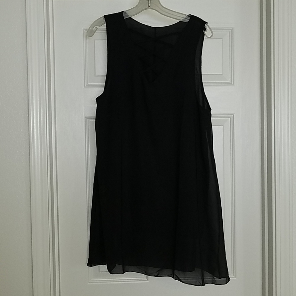 SOLD...Criss cross front sheer black dress